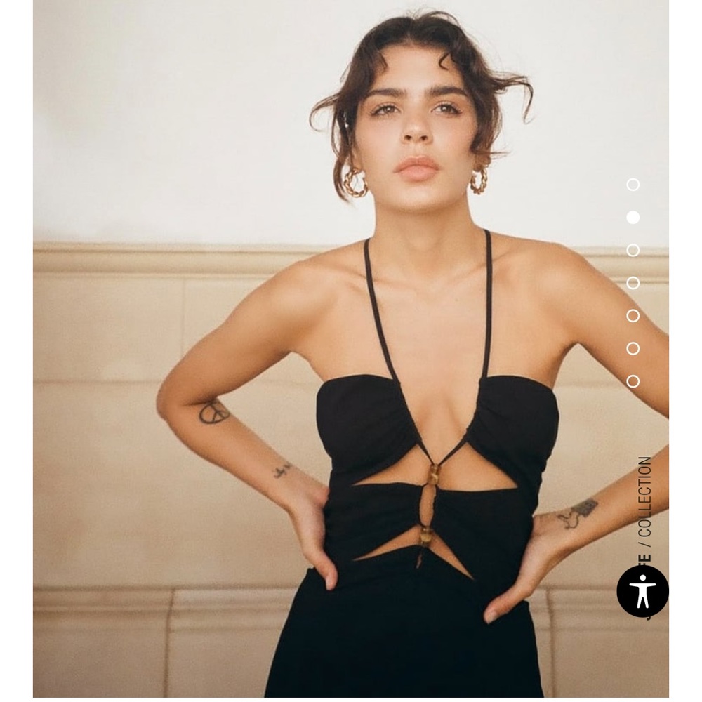 Zara Cut Out Dress Strappy Bead Halter Black New With Tags Midi size S